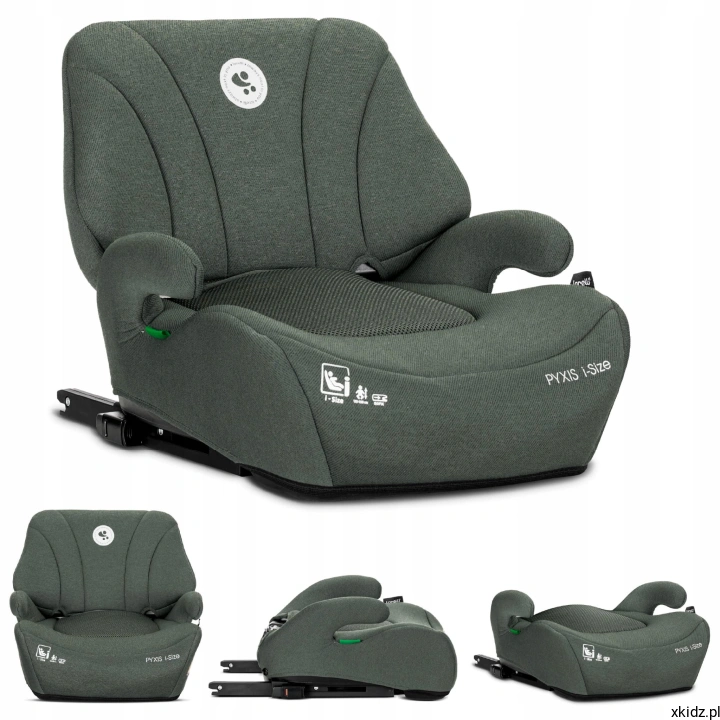 Fotelik Lorelli Pyxis i-Size 125-150 cm ISOFIX Green - widok z przodu w kolorze zielonym
