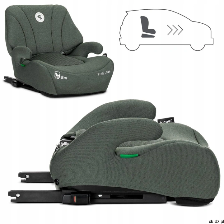 Fotelik Lorelli Pyxis i-Size Green - montaż na zaczepach ISOFIX w aucie