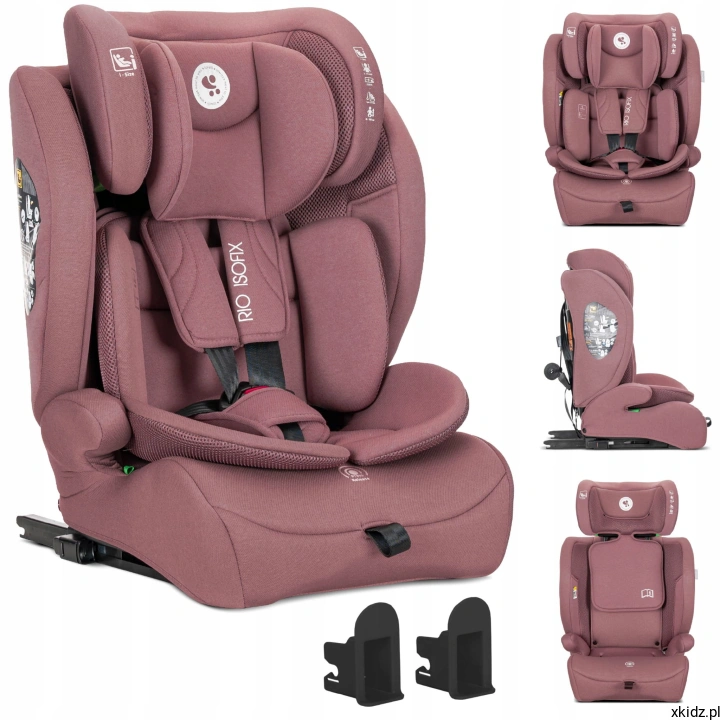 Fotelik samochodowy Lorelli Rio i-Size Pink 76-150 cm - widok całego fotelika w kolorze różowym