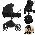LIONELO Wózek 2w1 PRZÓD TYŁ AiryDots DUŻE KOŁA+AKCESORIA Mika Plus Black