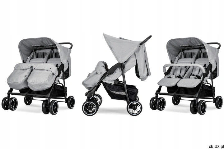 Wózek spacerowy Lorelli Twin Grey - niezależna regulacja oparć dla dwojga dzieci