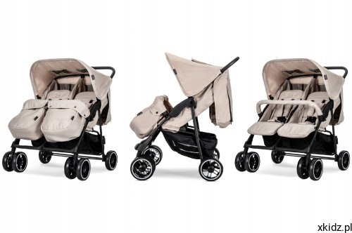 Wózek spacerowy Lorelli Twin Beige - niezależna regulacja oparć dla dwojga dzieci