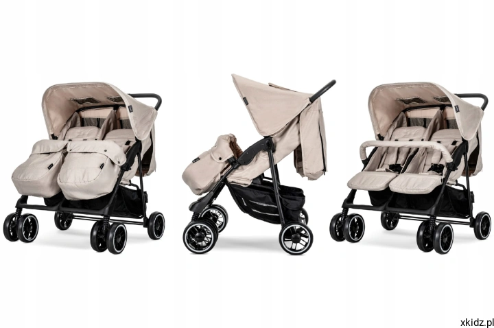 Wózek spacerowy Lorelli Twin Beige - niezależna regulacja oparć dla dwojga dzieci