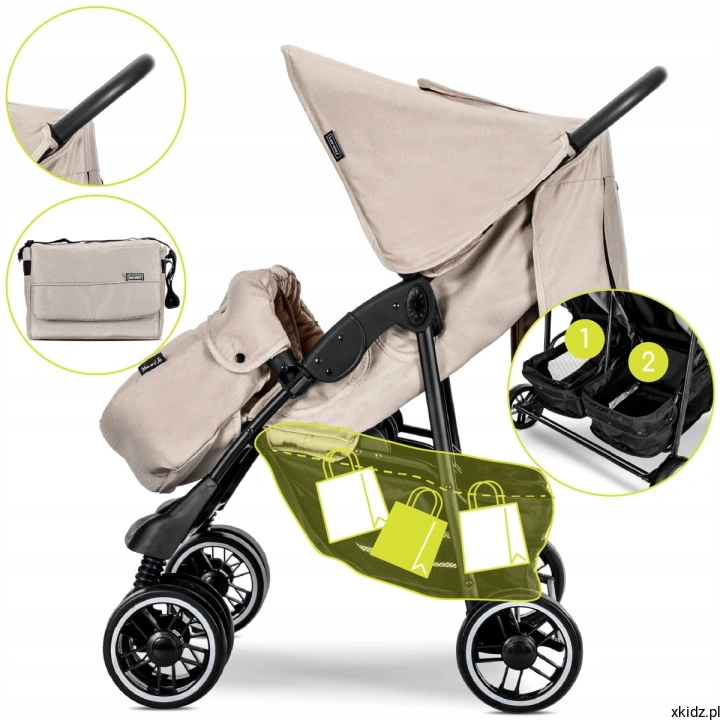 Wózek spacerowy Lorelli Twin Beige - duży kosz i daszek z wentylacją