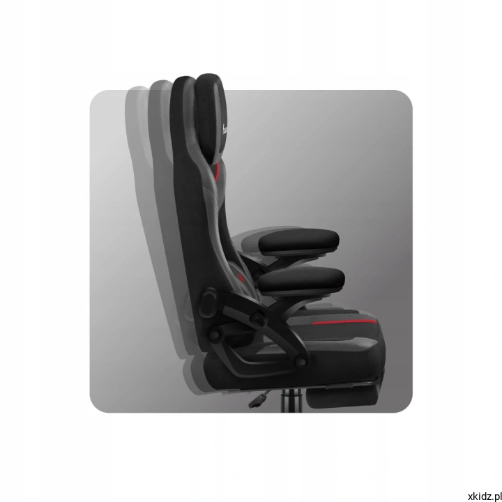 Fotel Force 4.6 Carbon Black w kilku pozycjach odchylenia oparcia, widok z boku