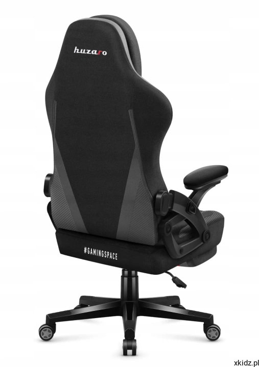 Fotel gamingowy Force 4.6 Carbon Black od tyłu pod kątem, szare oparcie z tkaniny