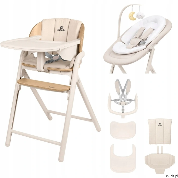 Krzesełko do karmienia 3w1 Carrello Tenero Beige Wooden - widok całego krzesełka