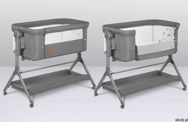 Lionelo Leonie Plus Grey Stone - tryb co-sleeping, łóżeczko dostawione do łóżka rodzica