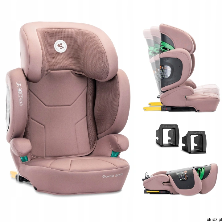 Fotelik samochodowy Lorelli GrowGo Pink i-Size - widok całego fotelika w kolorze różowym