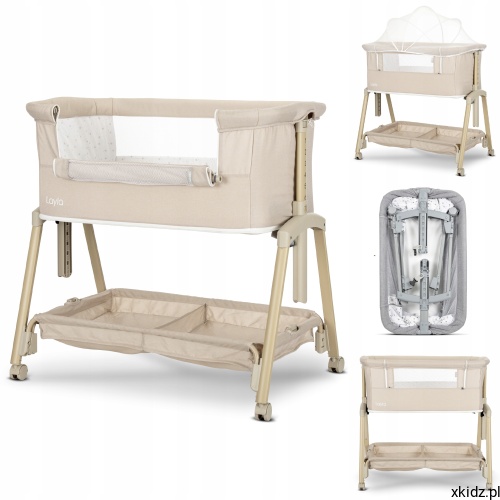 Łóżeczko dostawne Lorelli Layla 2w1 Beige - widok całego łóżeczka w kolorze beżowym