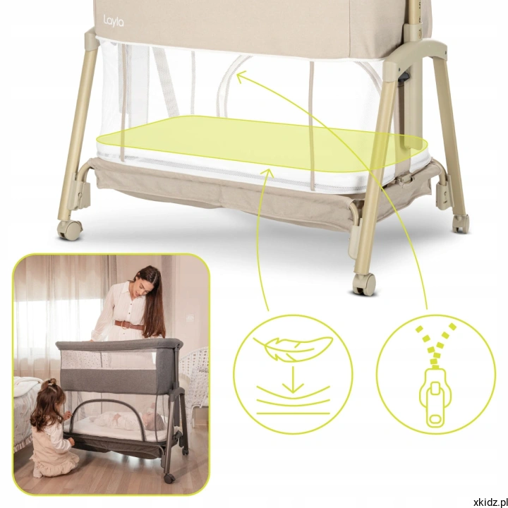 Lorelli Layla 2w1 Beige - tryb kojca z zapiętym panelem bocznym