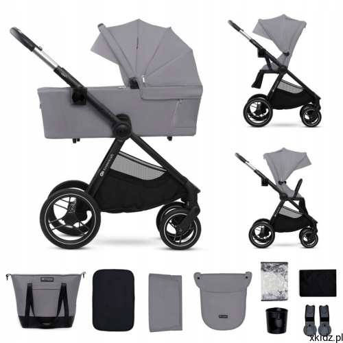 Wózek Kinderkraft NEA 2 szary 2w1 - widok całego wózka w kolorze Platinum Grey