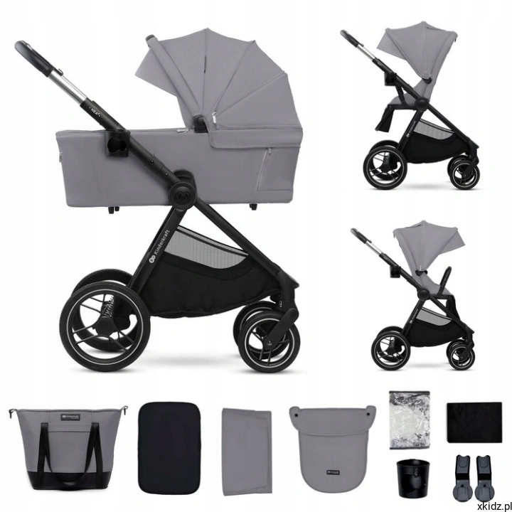 Wózek Kinderkraft NEA 2 szary 2w1 - widok całego wózka w kolorze Platinum Grey