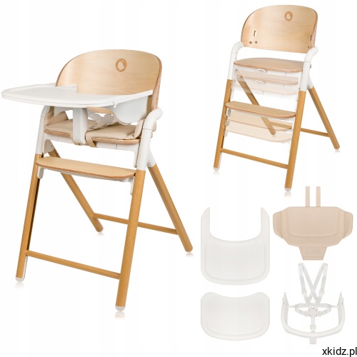 Krzesełko do karmienia Lionelo Celia Beige Wood - widok całego krzesełka drewnianego