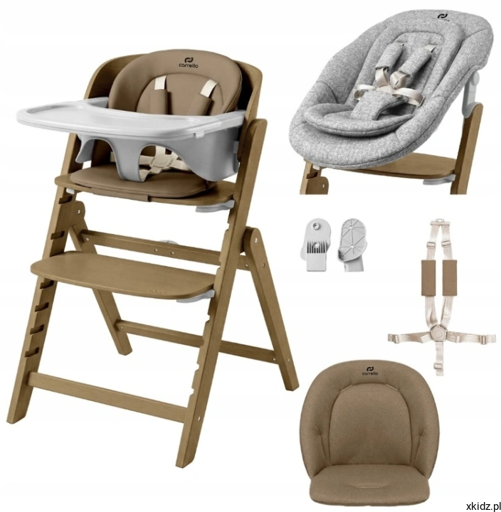 Krzesełko do karmienia 2w1 Carrello Focus Sahara Beige - widok całego fotelika w kolorze beżowym