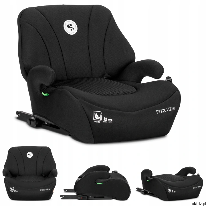 Fotelik samochodowy Lorelli Pyxis Black i-Size 125-150 cm – widok z przodu w kolorze czarnym