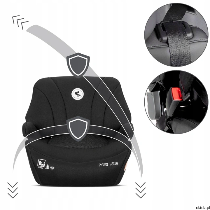 Fotelik Lorelli Pyxis Black – prawidłowe prowadzenie pasa biodrowego i barkowego