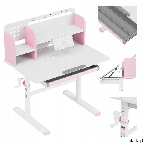Biurko dla dziecka regulowane Mark Adler Study 5.0 Pink – widok całego biurka w kolorze różowym