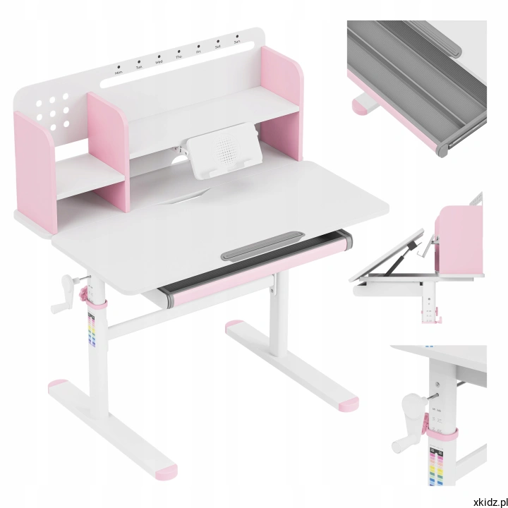 Biurko dla dziecka regulowane Mark Adler Study 5.0 Pink – widok całego biurka w kolorze różowym