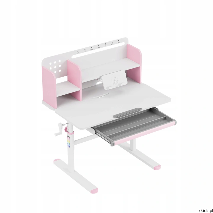 Biurko Mark Adler Study 5.0 Pink – płynna regulacja wysokości blatu z kolorową miarą