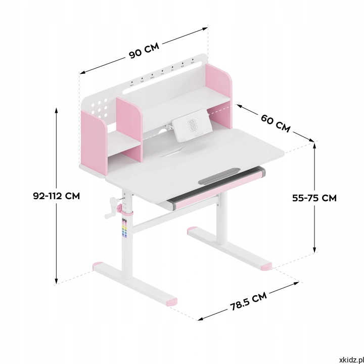 Biurko Mark Adler Study 5.0 Pink – płynna regulacja wysokości blatu z kolorową miarą
