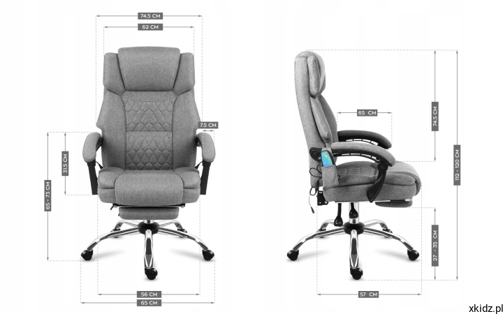 Fotel Mark Adler Boss 6.0 Grey – pięcioramienna chromowana podstawa i koła 50 mm