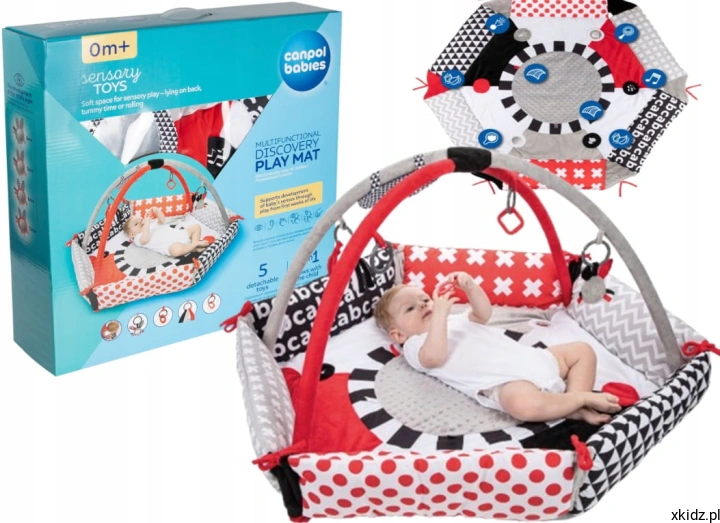 Kontrastowa mata sensoryczna 3w1 Canpol SENSORY TOYS - widok całej maty z pałąkami