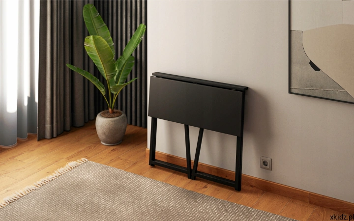 Biurko składane Mark Adler Leader 1.5 Black – biurko złożone o szerokości 10 cm przy ścianie