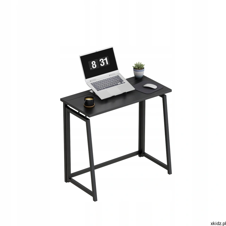 Biurko składane Mark Adler Leader 1.5 Black – blat 80x40 cm z laptopem i akcesoriami