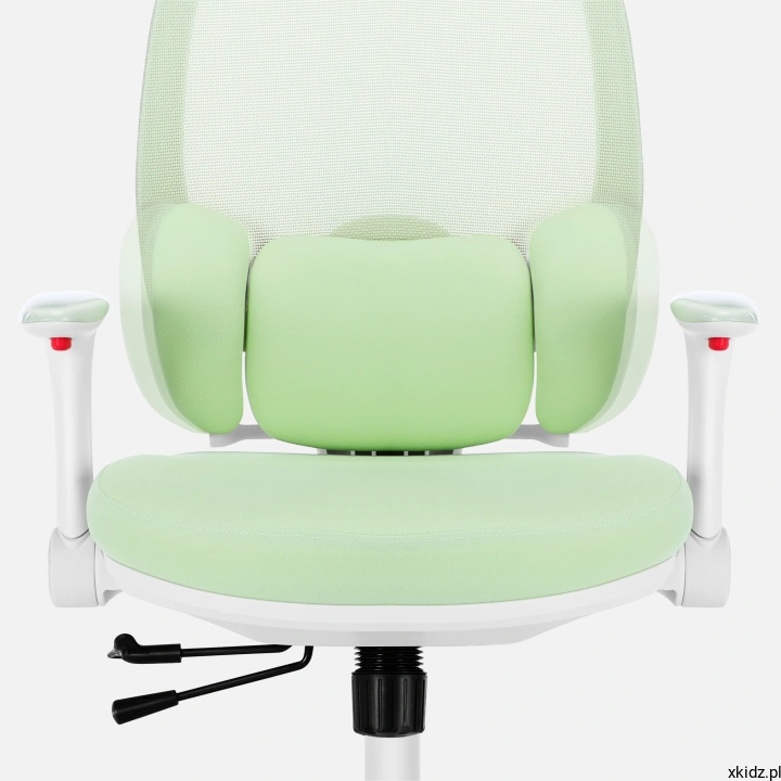 Fotel Mark Adler Junior 6.3 Green – regulowana podpora lędźwiowa 3D wspierająca plecy dziecka