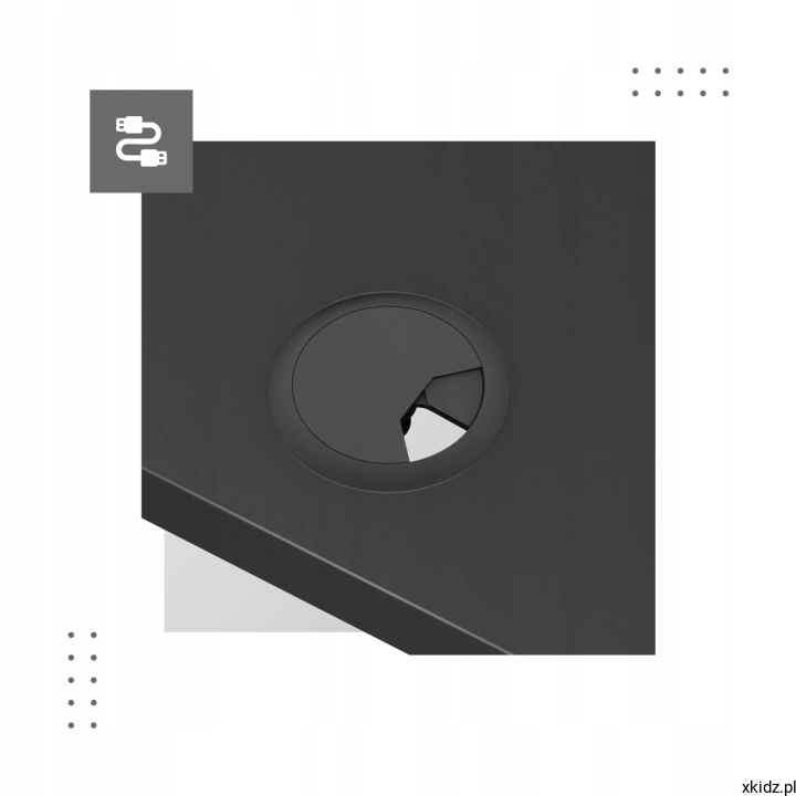 Biurko Mark Adler Leader 7.6 Black – przeloty na przewody i uchwyty na akcesoria