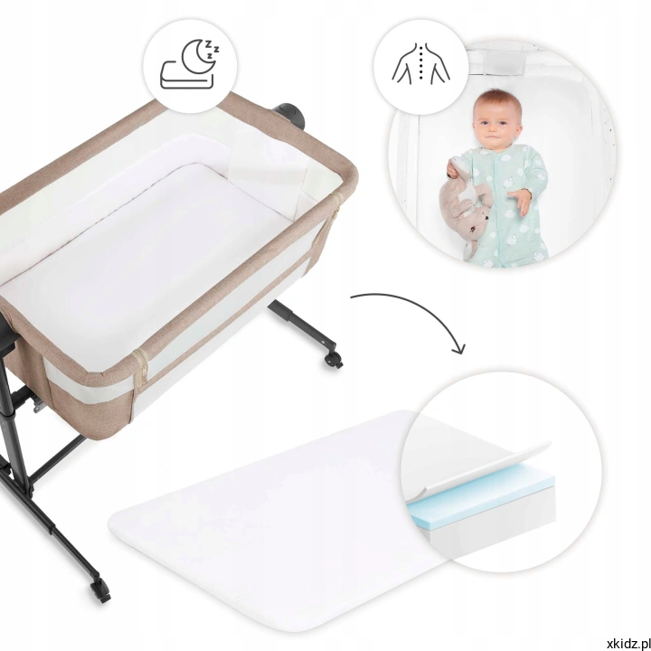 Łóżeczko dostawne Kinderkraft Neste Up 2 Beige - półtwardy materac w zestawie