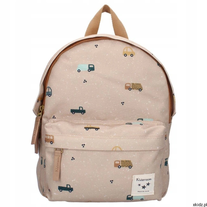 Plecak Kidzroom Sweet Cars brown - nadruk autek na materiale rPET z recyklingu