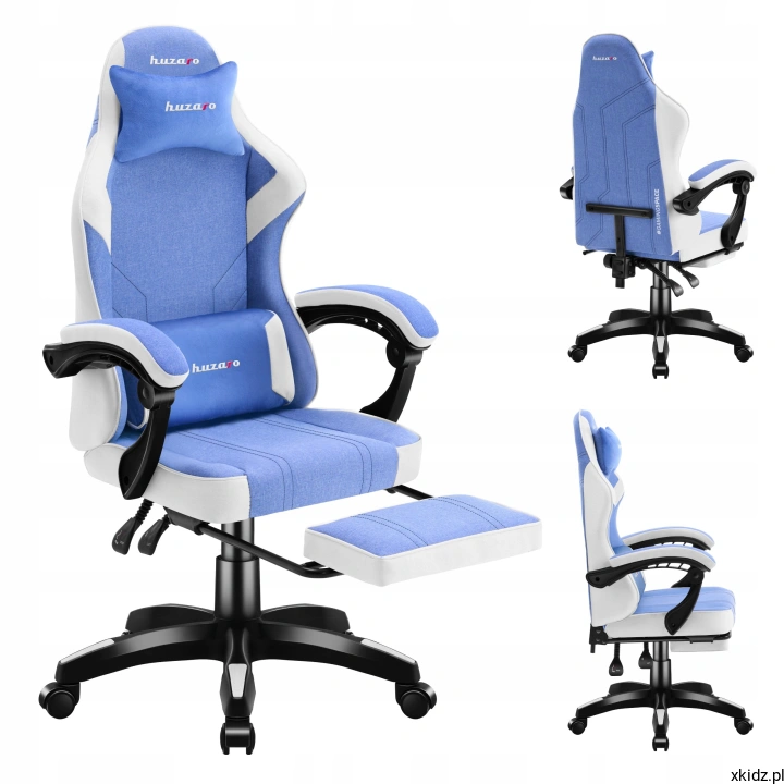 Fotel gamingowy Huzaro Force 3.7 Blue - widok całego fotela w kolorze niebieskim