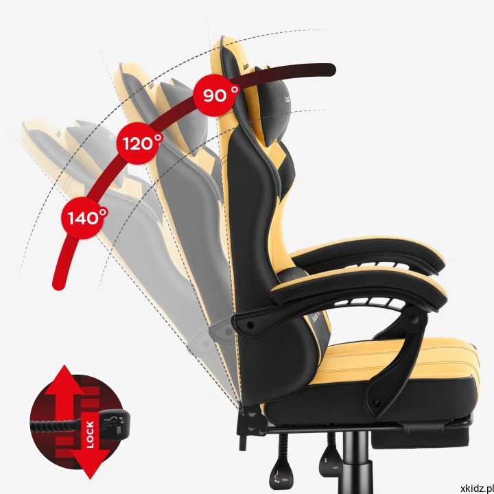 Fotel gamingowy Huzaro Force 3.7 Yellow - odchylane oparcie z funkcją SeatRest