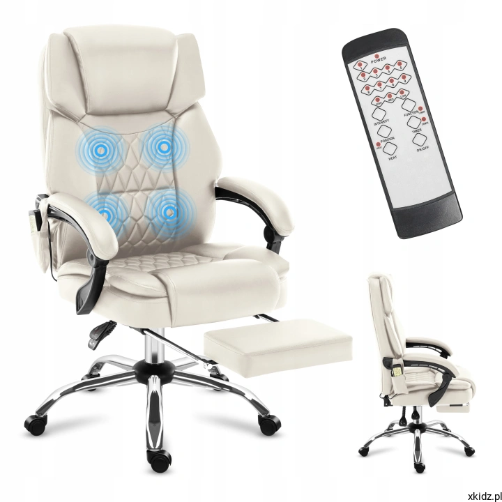Fotel biurowy z masażem Mark Adler Boss 6.0 Beige - widok całego fotela z przodu