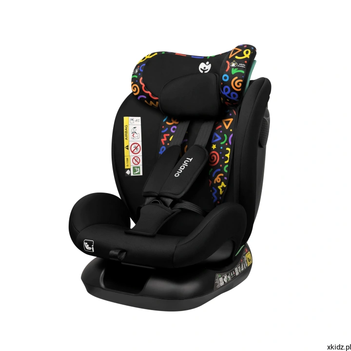 Fotelik Tulano Loom 15 Black Loco - czarna tapicerka z kolorowym wzorem