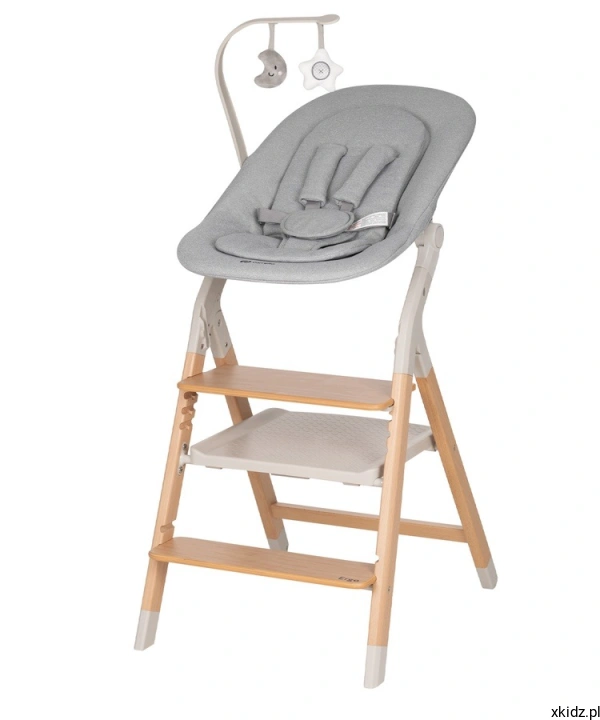 Krzesełko Carrello Ergo Linen Beige - funkcja leżaczka z pałąkiem z zabawkami