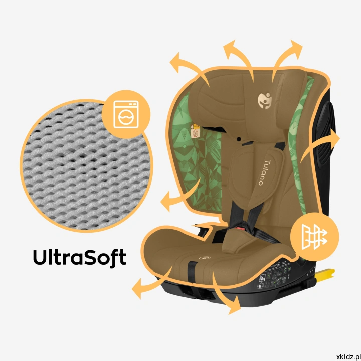 Fotelik samochodowy Tulano Zooma 55 Green - miękkie siedzisko i oddychająca tapicerka Ultra Soft