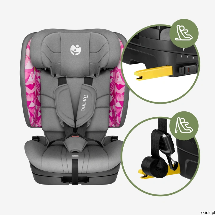 Fotelik samochodowy Tulano Zooma 55 Pink - mocowanie ISOFIX i prowadzenie pasa