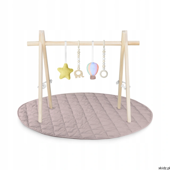 Mata edukacyjna z baby gym Lionelo Anis Set - widok całego zestawu ze stojakiem i matą