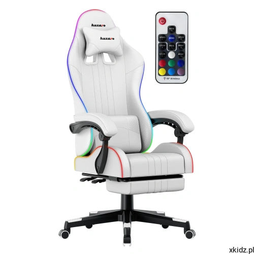 Fotel gamingowy Huzaro Force 4.7 RGB White - widok całego fotela pod skosem