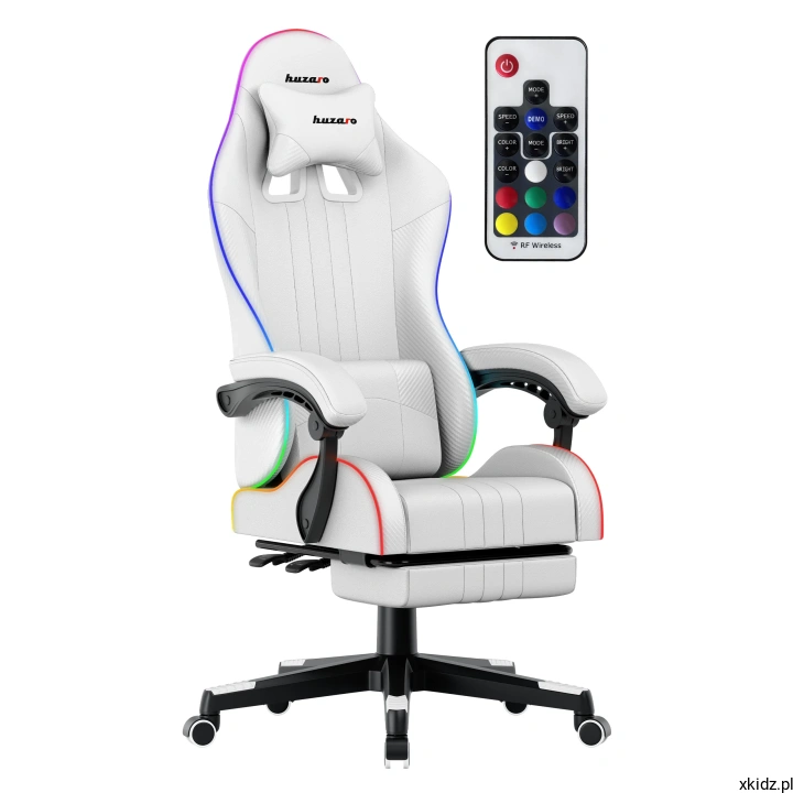 Fotel gamingowy Huzaro Force 4.7 RGB White - widok całego fotela pod skosem