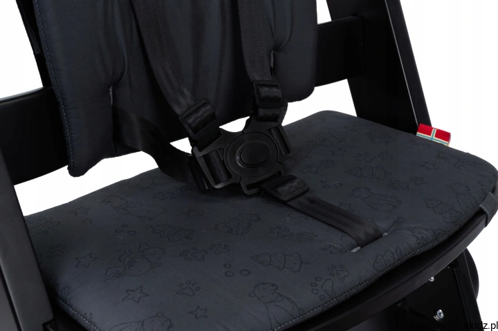 Krzesełko do karmienia Kidnort Drömmer Unique Black - pasy 5-punktowe i T-bar