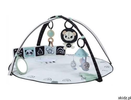 Mata edukacyjna Tiny Love Decor z pałąkami - widok całej czarno-białej maty z zawieszkami