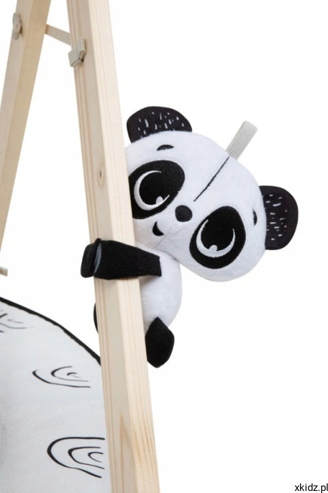 Mata edukacyjna Tiny Love Decor z drewnianym stojakiem - muzyczny lew i pluszowa panda z grzechotką