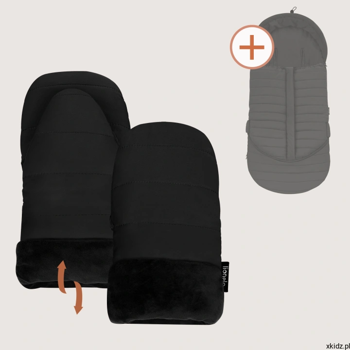 Mufki do wózka Lionelo Handmuff Oli Black - komplet ze śpiworkiem Lionelo Oli na wózku