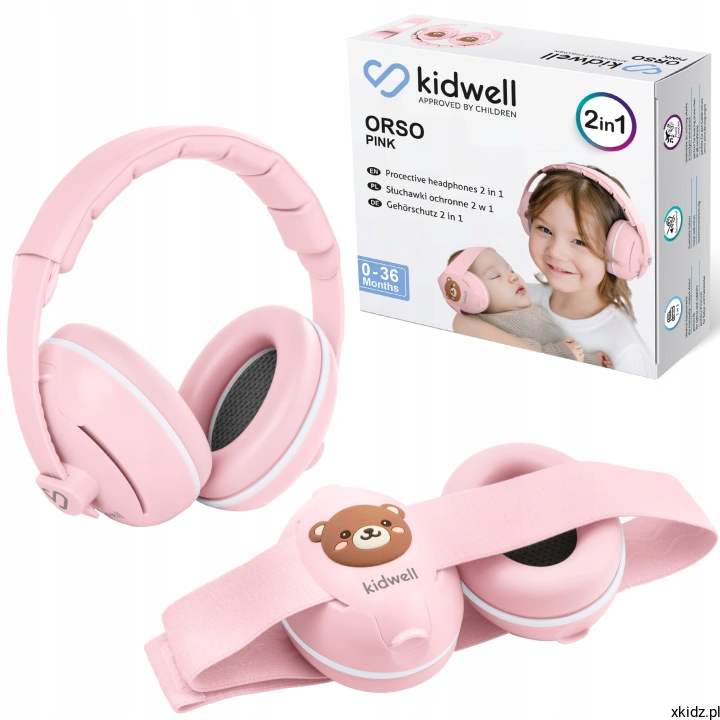 Słuchawki wygłuszające dla dzieci Kidwell ORSO Pink - różowe słuchawki na białym tle