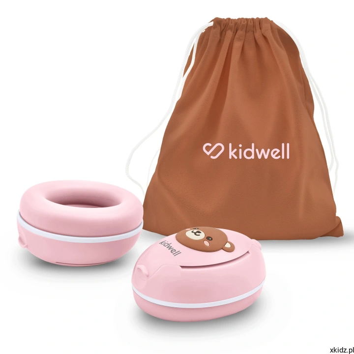 Słuchawki wygłuszające dla dzieci Kidwell ORSO Pink - zestaw z woreczkiem i klipsami z misiem