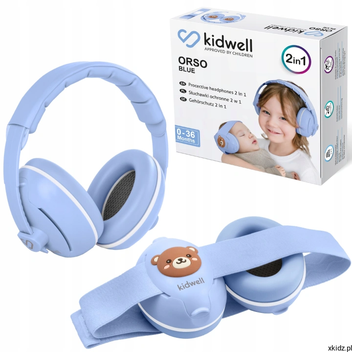 Słuchawki wygłuszające Kidwell ORSO 2w1 Blue - niebieskie słuchawki dla dzieci na białym tle